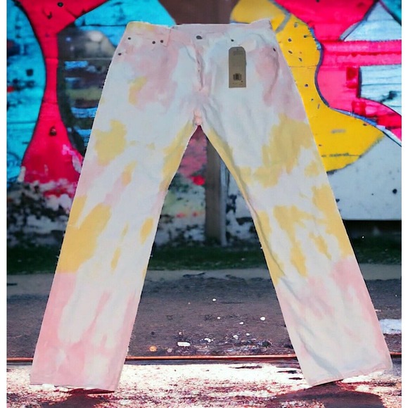 Levis 501 Straight Y2K White Tie Dye Hip Hop Jeans Mens 30x34 New Fast Ship - Picture 2 of 15